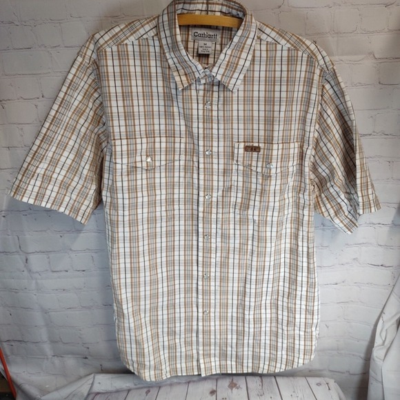 Carhartt Other - Carhartt Shirt Men SZ MED BRN Plaid Western Pearl Snap Cowboy Rodeo Hipster Work